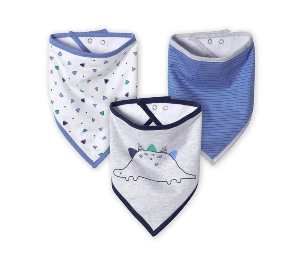 Paquete de 3 baberos bandana de dinosaurio orgánicos azules Gerber recién nacidos para bebés niños nuevos con etiquetas Foto 1 de 1