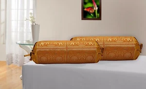 Indian Long Round Pillow Yoga Bolster Massage Beige Cylinder Silk Cushion Cover - Picture 1 of 2