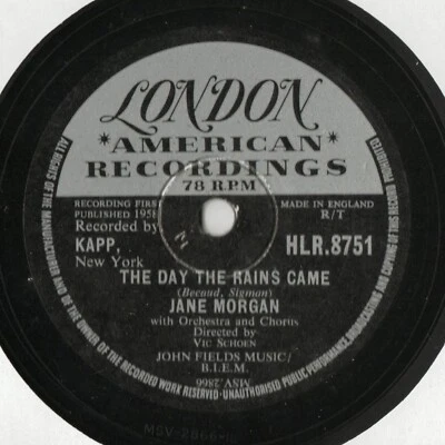 JANE MORGAN CLASSIC 78 - THE DAY THE RAINS CAME - LE JOUR OU LA PLUIE VIENDRA E+ - Image 1 of 3