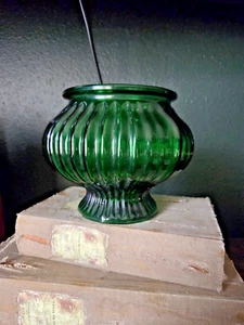 Vintage E.O. Brody G-105 Green Glass Vase – Pedestal Ribbed Melon Bowl 5.25" - Picture 1 of 7