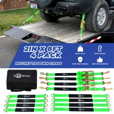 8 Pack Axle Straps Car Trailer Hauler Ratchet Tie Downs Strap for Trailers Truck - Image 1 of 4
