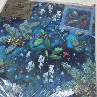 Vtg 60s Gift Wrap Starlit Evening Glitter CHRISTMAS Norcross Wrapping Paper NOS - Image 1 of 4