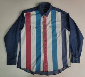 Vtg Wrangler Brushpopper Striped Rodeo Denim Western Shirt Men's 17-1/2-36 - Picture 1 of 5