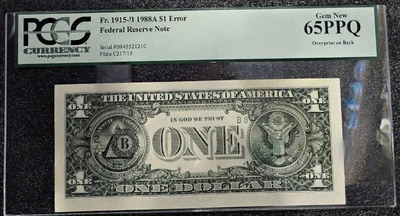 $1 1988A 2 Errors In 1 Note  Missing Third Printing / Print Face On Back PCGS 65 - Image 1 of 4