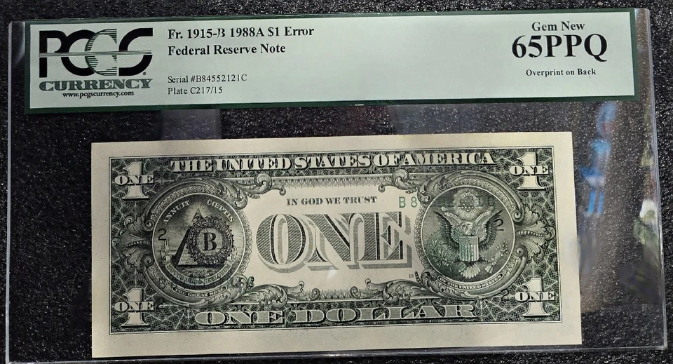 $1 1988A 2 Errors In 1 Note  Missing Third Printing / Print Face On Back PCGS 65 - Image 1 of 4