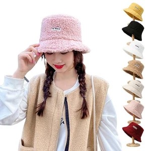 Warm Fluffy Plush Bucket Hat Ladies Winter Solid Faux Fur Fisherman Cap U K, - Picture 1 of 25