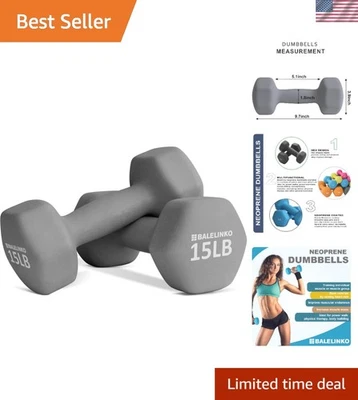 Hexagonal Neoprene Dumbbells - 15 lb Cast Iron Set for Yoga & Strength Training - Image 1 of 4