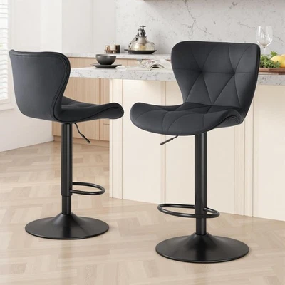 Bar Stools Set of 2 Swivel Bar Chairs Adjustable Fabric Upholstered Barstools  - Image 1 of 4