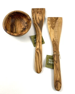 Juego de utensilios para servir espátula de madera de olivo Trader Joe's y tazón nuevo Foto 1 de 4
