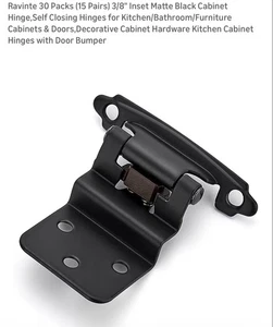 30 paquetes (15 pares) bisagra de gabinete negra mate insertada de 3/8", cierre automático - Imagen 1 de 12