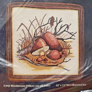 Creative Expressions Stitchery Kit Mushroom Pillow Picture Needlepoint Vintage - Picture 1 of 4