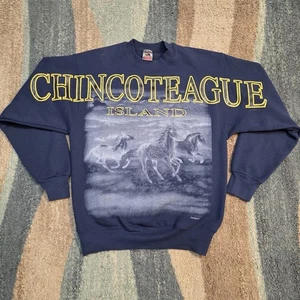 Sudadera Caballo Isla Chincoteague Años 80 De Colección - Fruta del Telar Pesada - EE. UU. - Imagen 1 de 8