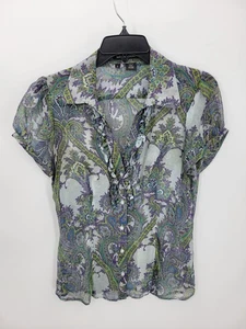 Sandra Ingrish Top Damen klein Paisley Seide Puffärmel Knopfleiste künstlerische Bluse - Bild 1 von 8