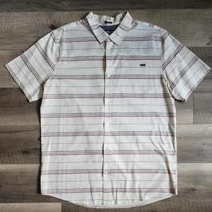 O'Neill Men Button Up Shirt XL Tan Red Brown Classic Fit Short Sleeve Stripe - Picture 1 of 4