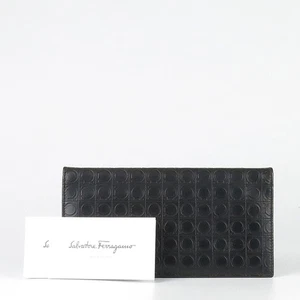 Ferragamo 66 9412 dark brown color leather gancino logo pattern folder long wall - Picture 1 of 7