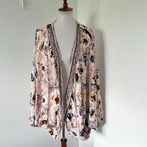 Maurices Pink Floral Peasant Open Front Kimono Duster Cardigan Rayon 2X/3X Plus - Picture 1 of 16