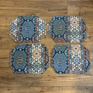 Lot Of 4 Vintage 80s Southwest Aztec Fabric Placemat Dinner Table (15” x 12”) - Picture 1 of 5