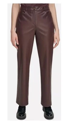 Calvin Klein Faux Brown Leather Pants Size 4 - Image 1 of 4