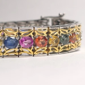 NH Gems En Vogue Multi Sapphire Palladium 925 Silver Tennis Bracelet 7.25 Inches - Picture 1 of 9