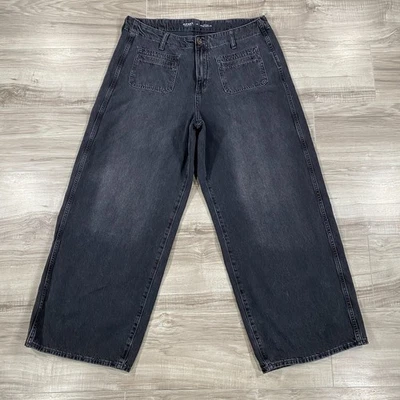 Gap Jeans Womens 14 Faded Black High Rise Baggy Wide Leg Loose Denim Grunge - Image 1 of 4