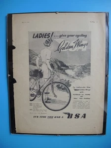 BSA LADIES GOLDEN WINGS VINTAGE CYCLE ADVERT - ORIGINAL 1950 FROM CYCLING - Picture 1 of 6