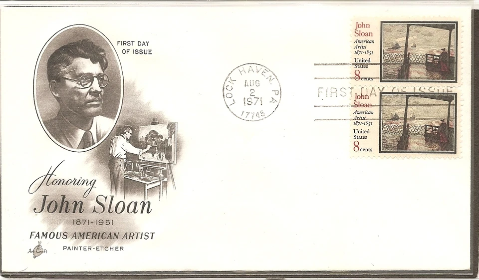 US SC # 1433 John Sloan FDC. Pair, Artcraft Cachet. - Image 1 of 1