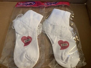 Sealed Sophia Girl’s Size L 6-8 Lace Trim FANCY DRESS Anklet Socks 2 Pr White - Picture 1 of 4