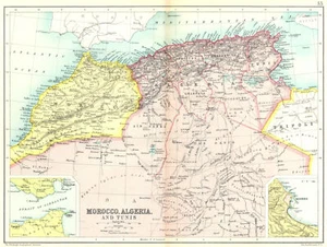 NORTH AFRICA MAHGREB. Morocco Algeria Tunisia; Gibraltar; Algiers 1909 old map - Picture 1 of 2
