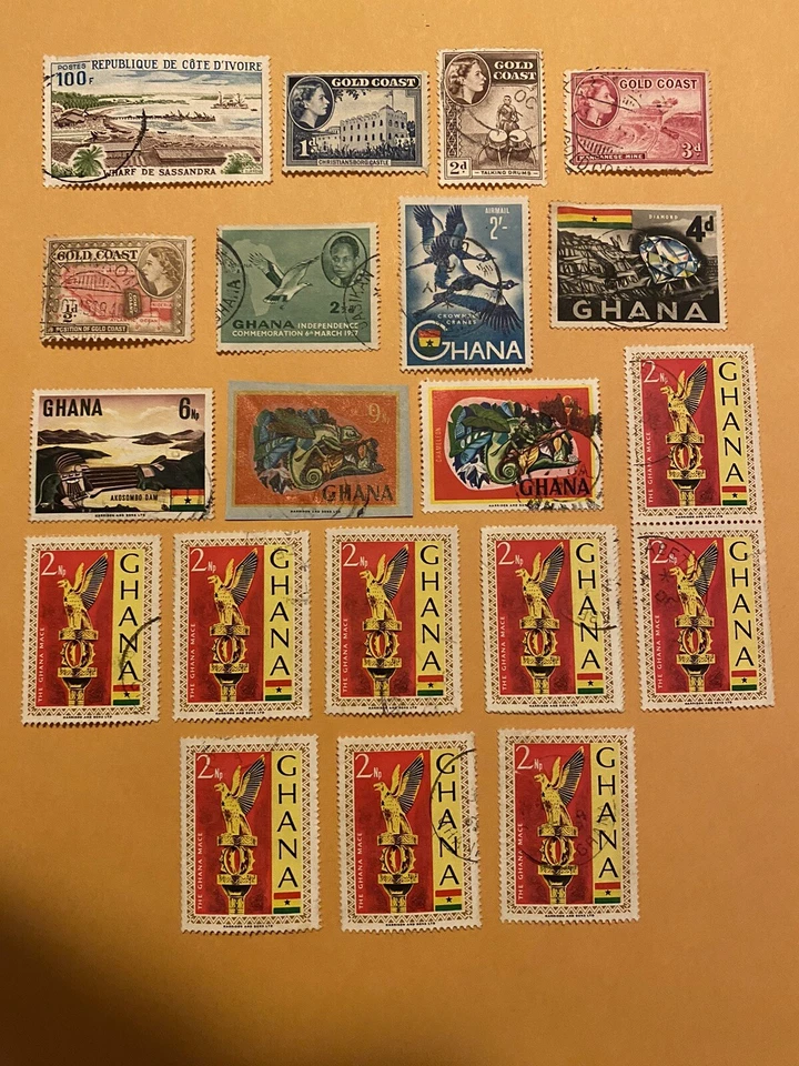 20 Used Stamps from Cote D’Ivoire, Gold Coast & Ghana 1952 - 1975 - Image 1 of 1