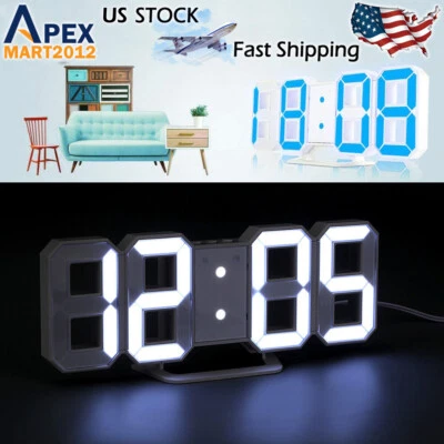 Digital LED 3D Display Clock Alarm Desk Wall Brightness Snooze USB Home Decor - Image 1 of 4