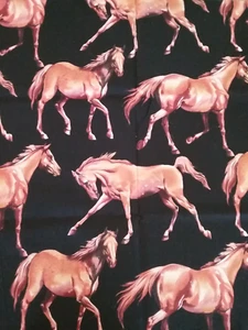 'DAPPLED PONIES' Bold Horse Print on Black Quality Quilting Cotton Remnant LOOP - Picture 1 of 3