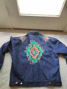 Vtg Women’s 80’s IB Diffusion Abstract Color blue jean Jacket sz.8. V-28 - Picture 1 of 12