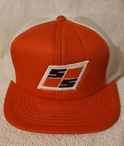 Vintage 80s Snapback Trucker Baseball Hat Cap Mesh Back Orange & White SS Patch - Picture 1 of 12