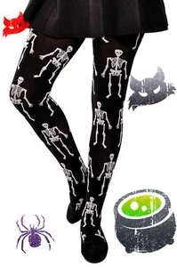 Halloween girls tights fancy party Skeletons 6-16 years - Picture 1 of 4