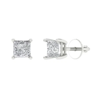 1.0 ct Princess Cut Solitaire Stud anniversary Earrings 14k White solid Gold - Image 1 of 4