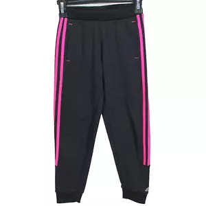 Adidas Jogger Pants Girls Size M 10/12 Gray Pink Stripes Pull On Waist Pockets - Picture 1 of 5