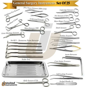 Juego de 25 piezas de instrumentos menores de cirugía general y plástica kit de disección veterinaria - Imagen 1 de 21