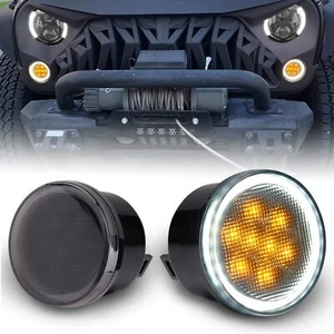 Smoked Lens Turn Signals Lights with DRL For 2007-2018 Jeep Wrangler JK JKU - Foto 1 di 18