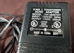 Class 2 Transformer AC/DC Adaptor 14VDC 600mA OH-48007DT Works - Picture 1 of 3