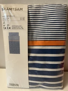 IKEA SKAMTSAM Baby Duvet Cover & Pillowcase Crib Cot Bedding Blue Stripe 43x49 - Picture 1 of 2