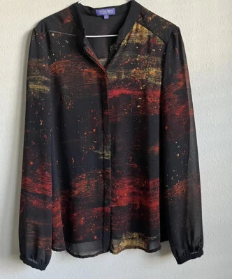 Blusa Vivienne Tam Semi Sábana Negra Naranja Botón Manga Abullonada Mujer’s M (10) Foto 1 de 4