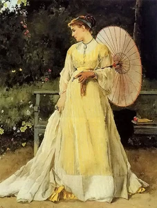 Oil Alfred Stevens - in the country beautiful young lady with Parasol sunshade - Picture 1 of 1