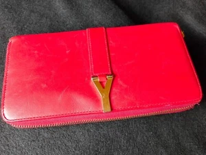Saint Laurent Round Zip Leather Wallet Women's Red (928) - Picture 1 of 9