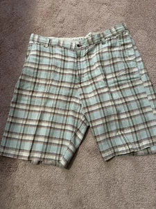 Indigo Palms 100% Linen Shorts Chino Plaid Cargo Size 42 Beach Resort Preppy - Picture 1 of 6