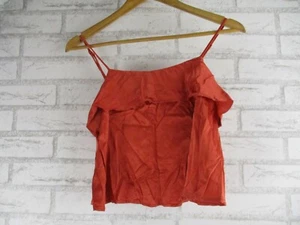 Tigerlily womens singlet top blouse orange solid 6 spaghetti straps ruffles - Picture 1 of 9