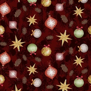 Wine Ornaments Winter's Eve by Jim Ishikawa 44" Wide Christmas Quilt Fabric - Picture 1 of 4