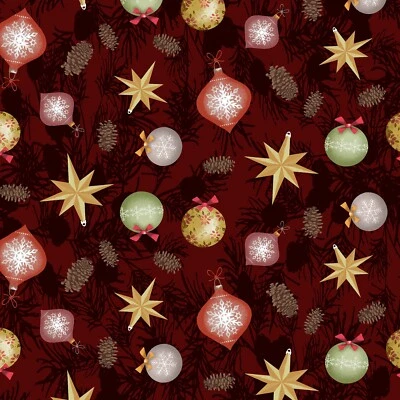 Tela de edredón de Navidad de 44" de ancho de Jim Ishikawa adornos de vino víspera de invierno Foto 1 de 4