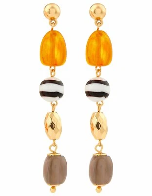Accessorize Perlen Lange Ohrringe Orange Gold Streifen Bernstein Statement - Bild 1 von 2