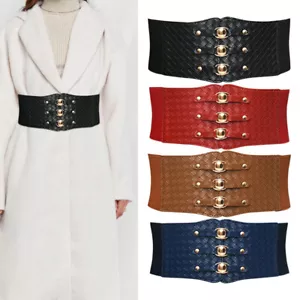 Cintura donna retrò elasticizzata fibbia larga elastica corsetto cinch cintura nuova - Foto 1 di 12