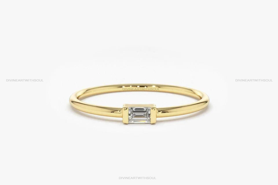 Solid Gold With Natural Brilliant Cut Baguette Diamond 14k Gold Stacking Ring - Image 1 of 4